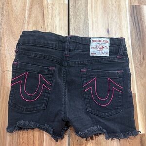 True Religion Kids Black Jean Shorts with Pink Stitching —Size M(5/6)